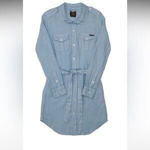 Civilianaire Linen Officer Shirt Long Sleeve Utility Dress Top Baby Blue